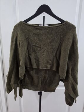 Zara Olive Draped Knit Poncho Sweater